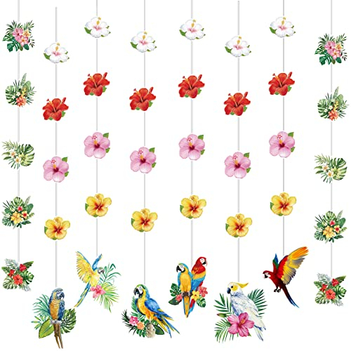 Hawaiianische Party-Dekorationen, hawaiianische Blumen, Tropische Vögel, Girlande, Türdekorationen, hängendes Banner für Sommer, Blumen, Papagei für Strand, Pool, Luau, Tiki, Dschungel,
