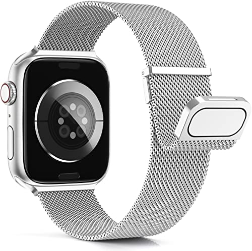 Higgs Métal Bracelet Compatible avec Bracelets Apple Watch 40mm 41mm 38mm 44mm 42mm Ultra 2 49/46/45mm Femme,Bracelet Double Magnétique pour iWatch Series 10 9 SE(se 2) 8 7 6 5 4 3 2 1, Metal Milanais