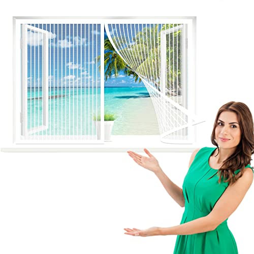 Tenda Zanzariera Magnetica Finestra, 65 x 100 cm Zanzariera a Tenda, Resistente Traspirante per Finestra, Bianco