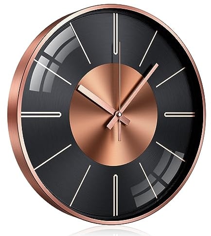 TOKTEKK Wall Clock 30.48cm Silent Non Ticking Clock Modern Wall Clocks Battery Operated for Living Room, Aluminium Round Decorative Clocks for Bedroom Kitchen Office Home Decor(Rose Gold Scale)