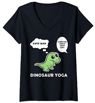 Damen T-Rex Dinosaurier Yoga Lustig Tyrannosaurus Rex Yoga Grafik T-Shirt mit V-Ausschnitt