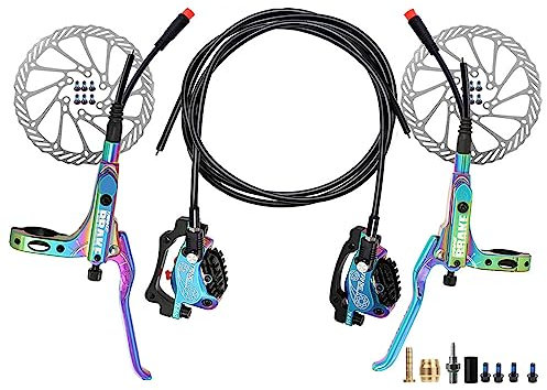 MirOdo E-bike Hydraulic Brake Set 4 Piston Dual Brake Electric Scooter Disc Brake Set Aluminum CNC Ultralight Brake 2000mm Left Front 2000mm Right Rear With 160mm Rotor (Color : Colorful)
