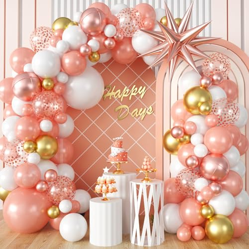 Luftballons Girlande Roségold 97 Stück Roségold Weiß Luftballons Girlande Kit mit Metallic 4D Stern Folien Ballon Geburtstag Luftballons Deko für Mädchen Frauen Brautparty Verlobung Hochzeitstag Party