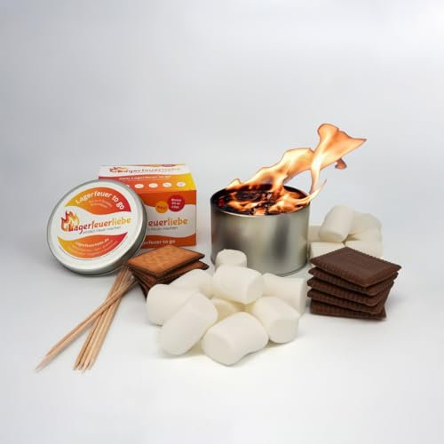 Lagerfeuerliebe® Marshmallows Set | bis zu 4 Std. Brenndauer | wiederverwendbar, leicht & sicher | Lagerfeuer to go | Marshmallow Set |