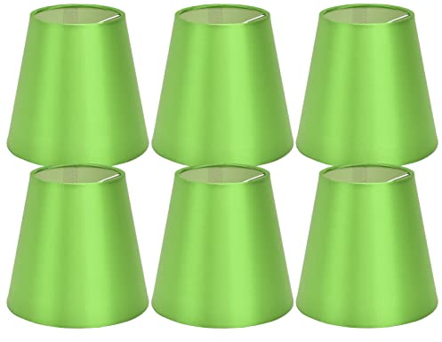 6 Stück Kleine Lampenschirme, 9.3x13x14.3cm Zum Aufstecken auf E14 Glühlampenschirme, Zylinderförmiger Lampenschirm Ersatz für Tisch, Wand, Decken Kronleuchterlampen(Grün)
