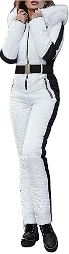 Combinaison de ski pour femme - Une pièce - Chaude - Combinaison de ski pour femme - Élégante combinaison de ski - Imperméable - Coupe-vent - Pour l'hiver - Chaud - Snowboard - Coupe ajustée, Blanc.,