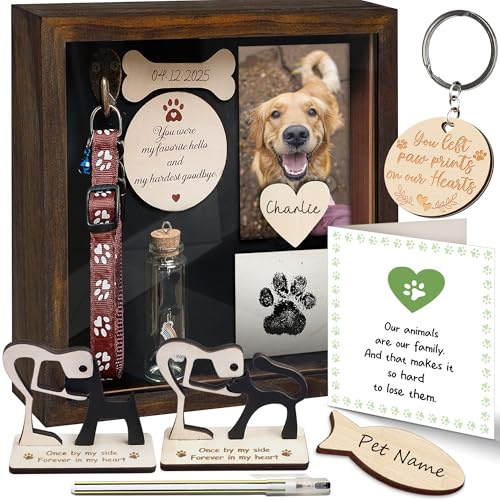 vinatimes Pet Memorial Shadow Box – Haustier-Bilderrahmen, Gedenkstätte, Gedenkrahmen für den Verlust von Hunden, Haustierhalsband, Handschild, Namensrahmen, Gedenken, Andenken an Hund oder Katze