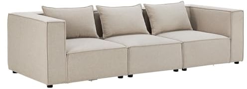 Juskys modulares Sofa Domas M - Couch für Wohnzimmer - 3 Sitzer mit Armlehnen & Kissen - 130 kg belastbar pro Sitz - Möbel Garnitur Stoff Beige