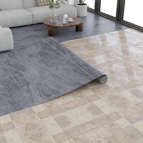Oxdigi PVC-Boden Marmoroptik Vinylboden für Wohnzimmer, Küche, Balkon, Wohnwagen, Abstellraum, Zuschneidbar Vinyl-Fußböden Wasserdichter Fußbodenbelag