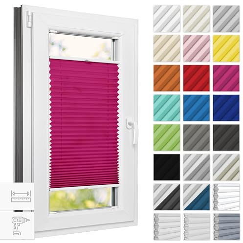 Estika Plissee mit Bohren 125 cm x 120 cm - Himbeere - Rollos für Fenster, Jalousien Fenster für innen, Raffrollo, Fenster plissee
