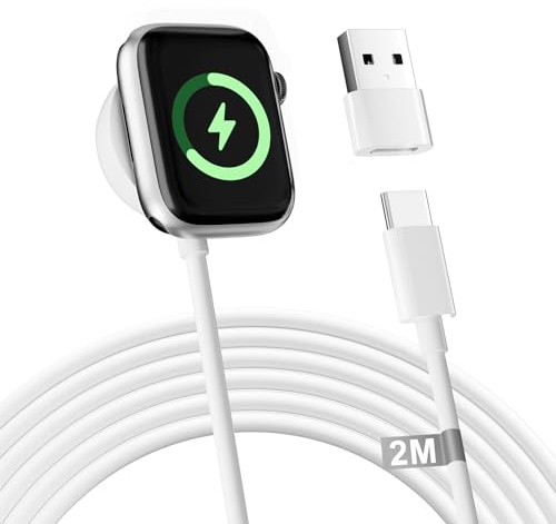 iWatch Ladekabel 2M für Apple Watch Ladekabel, Apple Watch Ladegerät Magnetisch Apple Watch Kabel USB C für Apple Watch Series 9/8/7/6/5/4/3/SE/Ultra