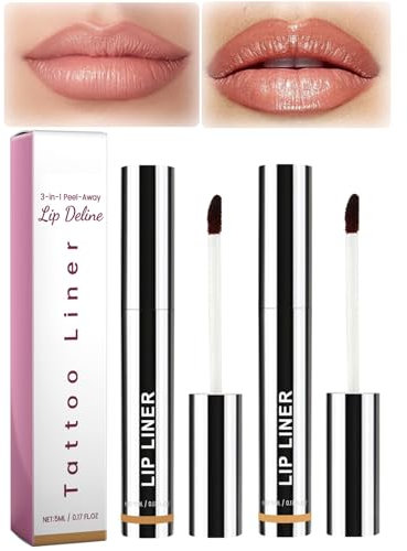 Removable Lip Liner 2 Colors Nude&Brown Peel Off Lip Liner Stain Plumps Up Brown Lip Liner, Contour Colour Lipstick With Hyaluronic Acid, Long Lasting Removable Gel Lip Liner