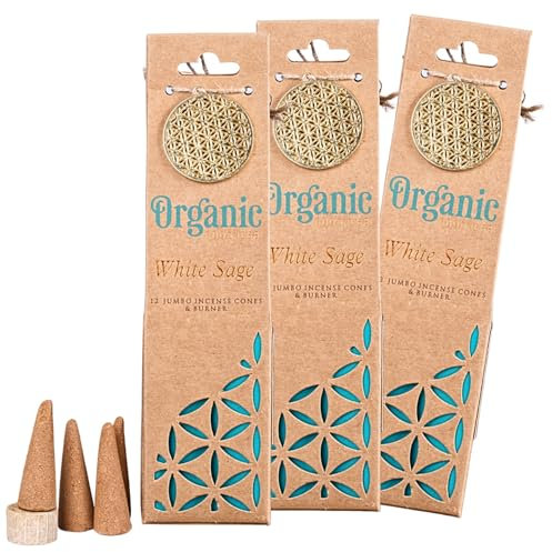3X 12 Organic Goodness Räucherkegel, 12 Kegel je Packung, Das Original aus Indien, Weißer Salbei