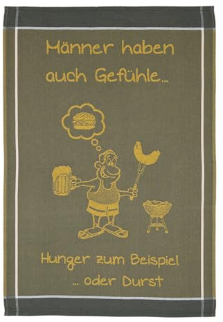 Ross Baumwolle Geschirrtuch Sprüche -Männer haben auch Gefühle- Grau 50 x 70 cm