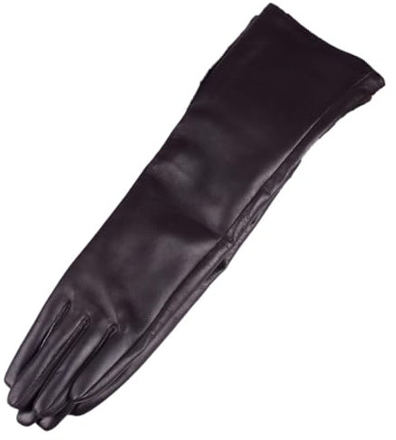 Damen-Handschuhe aus echtem Leder, Schaffell, extra lang, Party, Abend, Hochzeit, Opernhandschuhe, dunkelbraun, L-60cm