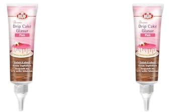 RUF Drip Cake Glasur Pink, weiße Schokolade-Glasur in der Tube, zum Glasieren von Tropfen-Kuchen, Naked-Cakes, Cupcakes & Torten, glutenfrei, 1 x 125g (Packung mit 2)