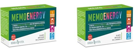 ERBA VITA Memo Energy Flaconcini integratore alimentare a base di Ginkgo Biloba e Bacopa utili per favorire la memoria e funzioni congnitive - Formato 10 Flaconcini (Confezione da 2)