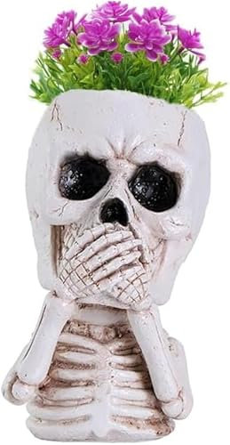 YHHIRCH Skull Planter for Indoor Plants, Resin Skull Plant Pot, Small Gothic Planter, Succulent Pots Skeleton Planter Creepy Halloween Decor (B)