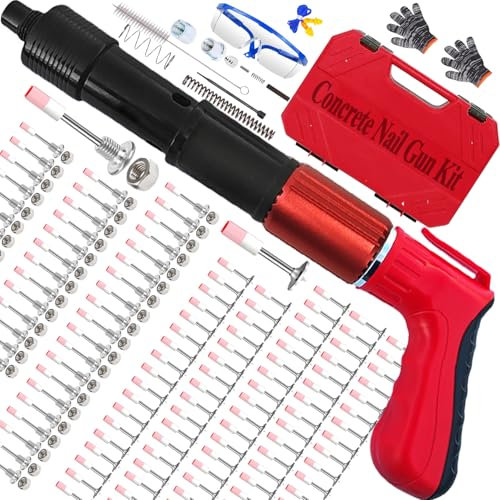 DLronwey Concrete Nail Gun Kit with 120 Nails, Mini 5 Speed Adjustable Manual Steel Nail Gun, Portable Nailing Gun, Wood Work and Decoration, Air Nailer