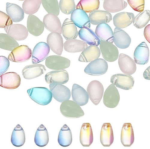 PATIKIL Tschechische Glas-Tropfenperlen, 50 Stück Oben gebohrte klare Glas-Saatperlen Kristall aufgeblasene Regentropfenperlen, Multicolor, 6x9mm