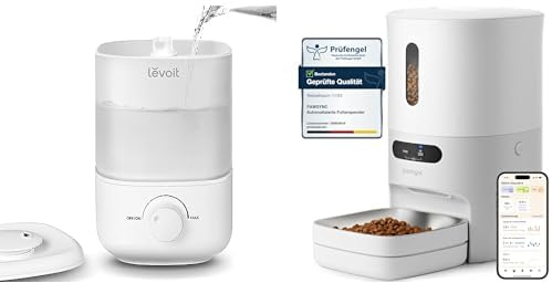LEVOIT 2,5L Mini Luftbefeuchter bis 25H, 26dB leise Top-Fill Humidifier für Baby Pflanzen + Pawsync Futterautomat Katze & kleiner Hund mit App-Fernfütterung, individuelle Fütterungspläne