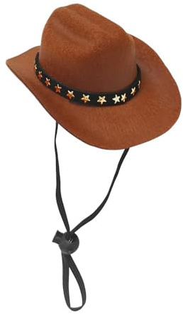 Ieron Cowboyhut für Haustiere, Western-Cowboyhut für Hunde, Mini-Cowboyhüte für Katzen und Hunde, Festival-Kostümzubehör für kleine Katzen, Hunde, Haustiere (Größe S, Braun mit Sternenband)