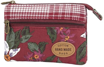 Energather Small Coin Pouch, Cotton Coin Bag Coin Purses for Women and Girls, Floral Pattern Coin Bags Small Pouch with Zipper Coin Holder for Change, Card, Receipt (red)