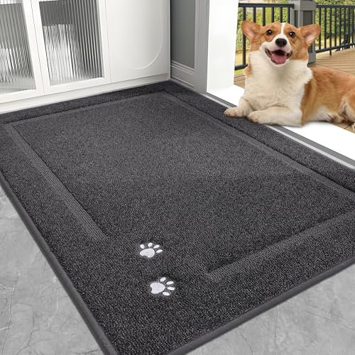 BEQHAUSE Dog Door Mat for Muddy Paws 80x120cm Dirt Trapper Absorbent Doormat Non Slip Entryway Rugs Washable Stain Resistant Welcome Floor Mat Soft Low-Profile for Front Back Door, Dark Grey