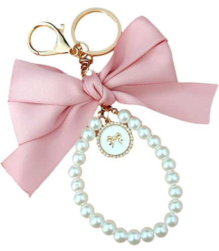 Uoocg Ciondolo a forma di fiocco per ragazza con anello portachiavi per donna elegante e bello portachiavi, Colore: rosa., Taglia unica