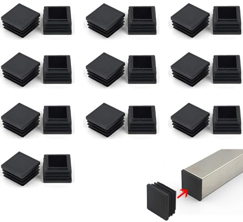 20 quadratische Kunststoffstopfen, schwarze quadratische Kunststoff-Endkappen, Endkappen für Boxabschnitte, 40 mm x 40 mm, geeignet für Möbel, Stühle, Tischbeine, Rohrabdeckungen.