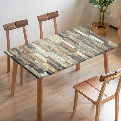 Odot Elastische Tischdecke, 3D-Holzmaserung Tischtuch mit Elastischer Kante, Rechteckige Tischdecke für Outdoor Klapptisch Terrasse Picknick Camping Esszimmer Küche (Holzbrett 1,140x80cm)