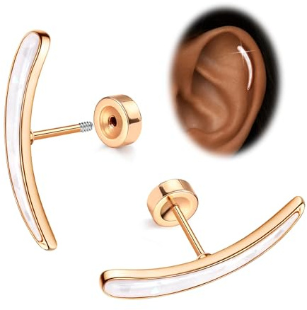 Morfetto Helix Piercings Chirurgenstahl 16G - Flatback Medizinische Ohrstecker Hypoallergen 14K Vergoldet Chirurgenstahl Ohrringe Labret Tragus Conch Knorpel Piercing Ohr für Damen Rose Gold-Oil
