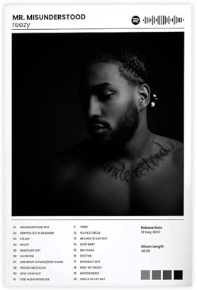 Album-Poster, Reezy MR. MISUNDERSTOOD1, Leinwand-Poster, Schlafzimmer, Dekoration, Landschaft, Büro, Raumdekoration, Geschenk, 30 x 45 cm