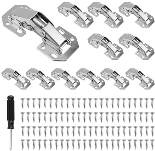 12 PCS Soft Close Cabinet Hinges for Kitchen Cupboards, Kitchen Cupboard Hinges，Wardrobe & Cabinet Doors with 96 Screws and 1 Screwdriver