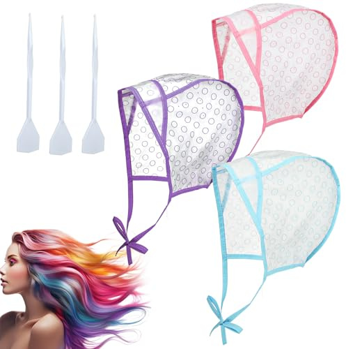 TIESOME 3 StückSträhnchenhaube mit löchern, Highlight Kappe | Haare Färben Hervorhebung Kappe mit Kunststoffhaken Hair Highlighting Caps Salon Friseurkappe für Hervorhebung
