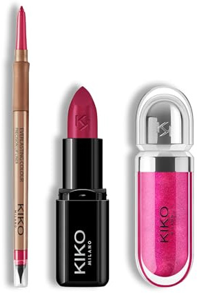 KIKO Milano Lip Glow Trio | Precision Automatic Lip Liner 11, Smart Fusion Lipstick 430 & 3D Hydra Lipgloss 23 | The Perfect Lip Combo for Defined & Glossy Lips