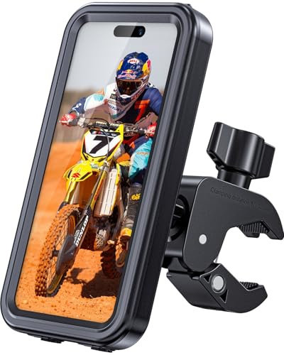 WACCET Porta Cellulare Moto Impermeabile [1S Smontaggio Rapido] Supporto Telefono Bicicletta con Touch Screen 360° Rotazione Manubrio Porta Telefono Scooter per Smartphone da 4,7 a 6,9