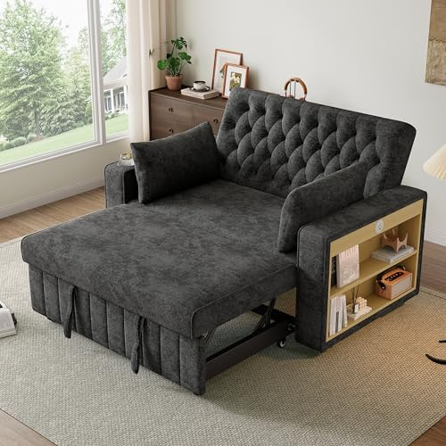 Ktipm Modern 2 Seater Sofa Bed with Trundle Bed, USB, Adjustable Backrest