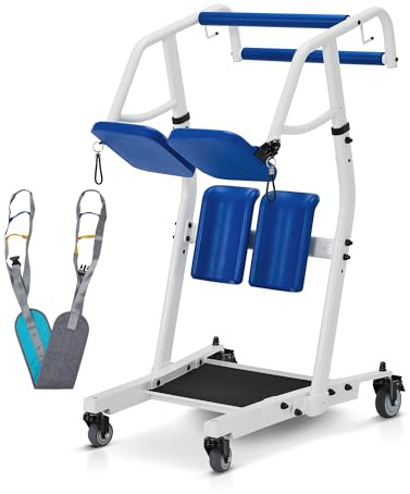 Sitz-zu-Steh Patientenlifter bis 180 kg, Aufstehhilfe für Senioren, Transferhilfe mit Transfergurt, Mobiles Transfergerät mit Rollen für Bett, Toilette und Rollstuhl STA446