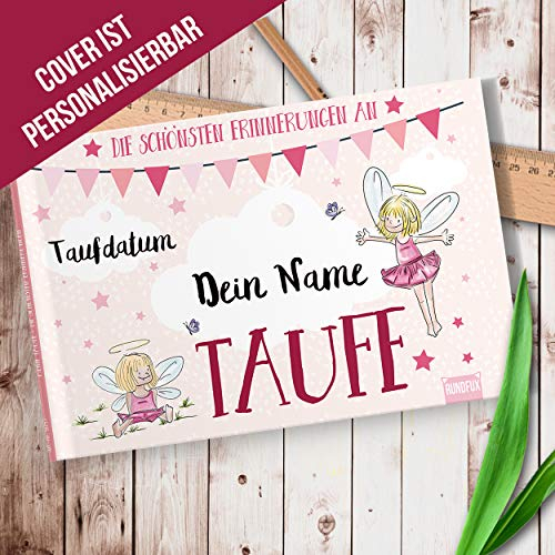 Sehr hochwertiges Taufalbum mit Engeln und Tieren mit personalisierbarem Buchcover für Mädchen - Das persönliche Taufgeschenk von Eltern und Paten - Rundfux