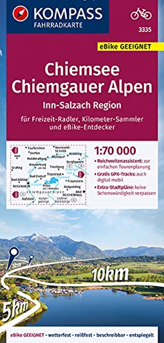 KOMPASS Fahrradkarte 3335 Chiemsee, Chiemgauer Alpen 1:70.000: reiß- und wetterfest mit Extra Stadtplänen