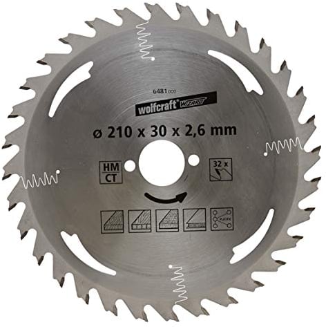 wolfcraft 6481000 | Handkreissägeblatt HM | Serie silber | 32 Zähne | ø210mm