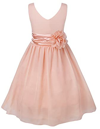 Freebily Enfant Fille Robe Demoiselle d'honneur Mariage Soirée V-Con Mousseline de Soie Longue Robe Fête d'été Cérémonie Fille Robe Ceinture à Fleur 2-14 Ans Rose Corail 12 Ans
