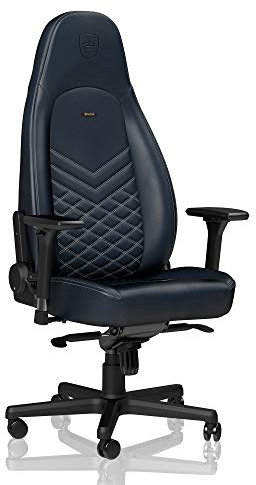 noblechairs ICON Chaise de Gaming - Chaise de Bureau - Cuir Véritable - 150 kg - Inclinable - Coussin de Soutien Lombaire - Design du Siège de Course - Bleu Nuit / Gris