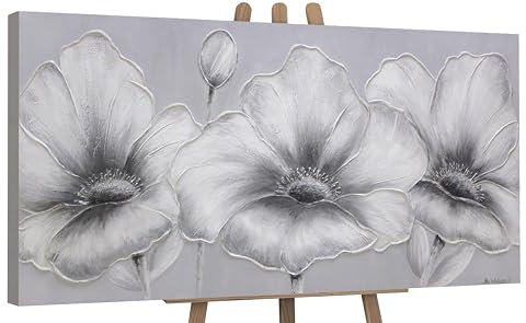 YS-Art XXL Abstrakt Acryl Gemälde auf Leinwand handgemalt Blumen Wandbilder Wohnzimmer moderne minimalistisch grau Wohndekor Bilder Büro echte Kunst 160x80 cm