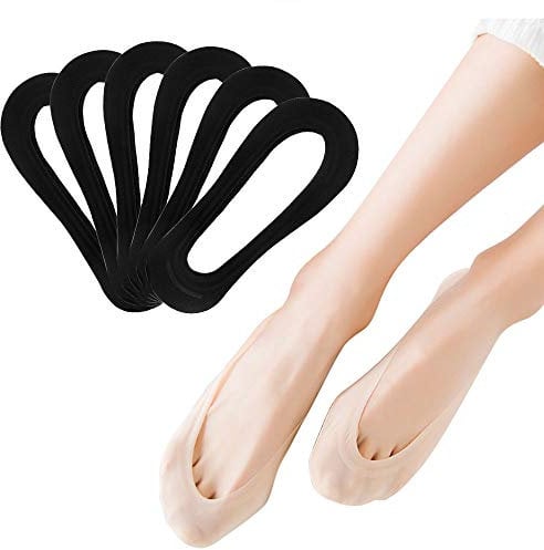 FEPITO 6 Pairs Women No Show Socks Non Slip Invisible Ultra Low Cut Socks for Boat Shoes Sneakers Loafers High-heel Shoes(Black)