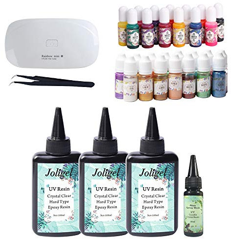 VidaRosa 330ML transparentes UV-Harz, Lampenkit + 28 flüssige Pigmentfarbstoffe Perlmutt & Normale Metallic-Farben, Harz-Kit für Bastelarbeiten Schmuck Geschenke DIY-Schmuck