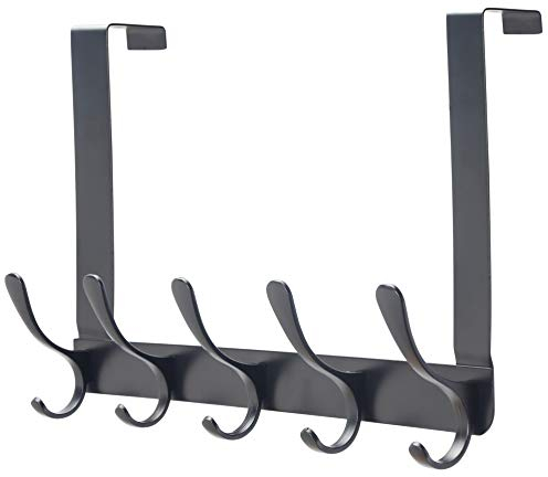 Dseap Türhaken - für Tür bis 4,7cm Dicke, Schwerlast Edelstahl Türhakenleiste Türgarderobe Türaufhänger Kleiderhaken Tür Zum Einhängen Mantel Kleidung Hut Handtuch Jacken, Mit 5 Haken, Schwarz