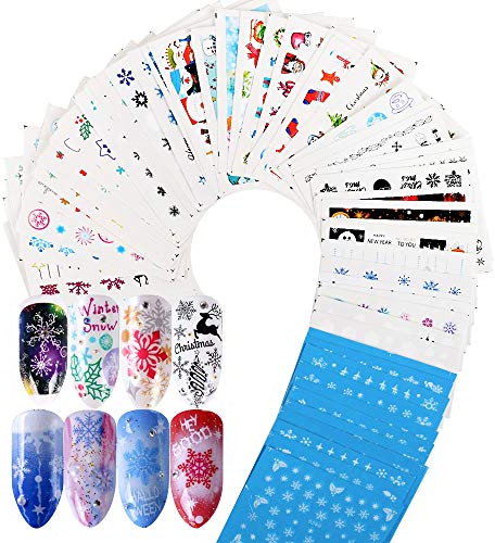 VINFUTUR 1000Pcs+ Christmas Nail Art Stickers Water Transfer Nail Decals DIY Nail Art Decals Christmas Tree Snowflake Holiday Water Transfer Nail Stickers for Girls, Women, Kids
