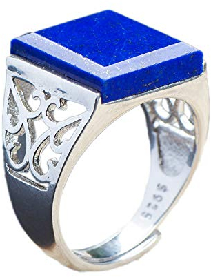 ZHIBO Lapislazuli quadratischer Ring Herren Damen 925 Silber eingelegte Jade Ring